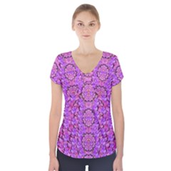 Paradise Blossom Tree On The Mountain High Short Sleeve Front Detail Top by pepitasart
