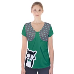 Green/gray Owl Short Sleeve Front Detail Top by TransfiguringAdoptionStore