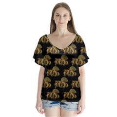 Dragon Motif Print Pattern V-neck Flutter Sleeve Top by dflcprintsclothing