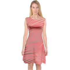 Palms Shadow On Living Coral Capsleeve Midi Dress by LoolyElzayat