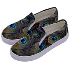 Peacock Tail Feathers Close Up Kids  Canvas Slip Ons by Pakrebo