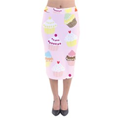 Cupcakes Wallpaper Paper Background Velvet Midi Pencil Skirt by Pakrebo