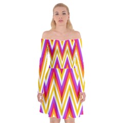 Chevrons Stripes Pattern Geometric Off Shoulder Skater Dress by Pakrebo