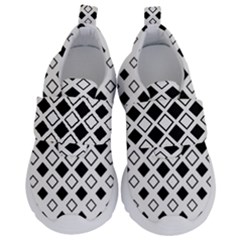 Square Diagonal Pattern Monochrome Kids  Velcro No Lace Shoes by Pakrebo