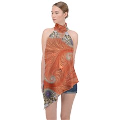 Fractal Art Artwork Pattern Fractal Halter Asymmetric Satin Top by Pakrebo