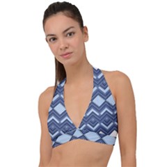 Textile Texture Fabric Zigzag Blue Halter Plunge Bikini Top by Pakrebo
