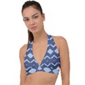 Textile Texture Fabric Zigzag Blue Halter Plunge Bikini Top View1