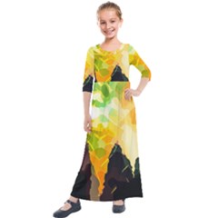 Forest Trees Nature Wood Green Kids  Quarter Sleeve Maxi Dress by Pakrebo