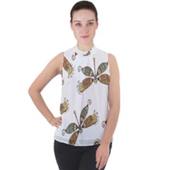 Pattern Dragonfly Background Mock Neck Chiffon Sleeveless Top by Pakrebo