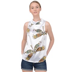 Pattern Dragonfly Background High Neck Satin Top by Pakrebo