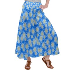 Hydrangea Blue Glitter Round Satin Palazzo Pants by Pakrebo