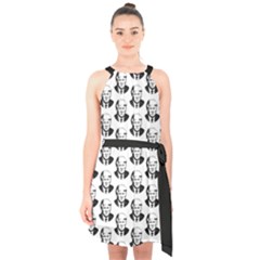 Trump Retro Face Pattern Maga Black And White Us Patriot Halter Collar Waist Tie Chiffon Dress by snek
