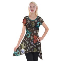 Vintage Emoji Owl (blue Trim) Short Sleeve Side Drop Tunic by TransfiguringAdoptionStore