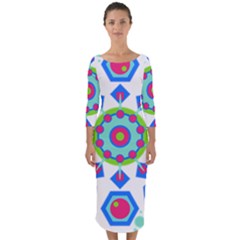 Mandala Geometric Design Pattern Quarter Sleeve Midi Bodycon Dress by Pakrebo