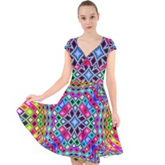 Kaleidoscope Pattern Sacred Geometry Cap Sleeve Front Wrap Midi Dress by Pakrebo
