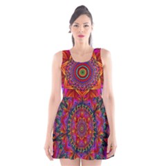 Kaleidoscope Pattern Ornament Scoop Neck Skater Dress by Pakrebo