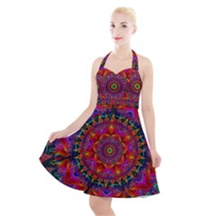 Kaleidoscope Pattern Ornament Halter Party Swing Dress  by Pakrebo