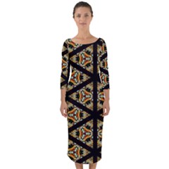Pattern Stained Glass Triangles Quarter Sleeve Midi Bodycon Dress by Pakrebo