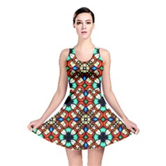 Stained Glass Pattern Texture Face Reversible Skater Dress by Pakrebo
