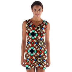Stained Glass Pattern Texture Face Wrap Front Bodycon Dress by Pakrebo
