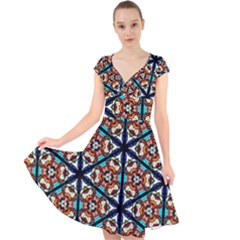 Church Window Stained Glass Texture Cap Sleeve Front Wrap Midi Dress by Pakrebo