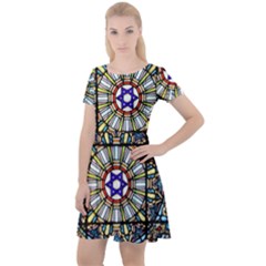Vitrage Stained Glass Church Window Cap Sleeve Velour Dress  by Pakrebo