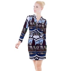 Window Image Stained Glass Button Long Sleeve Dress by Pakrebo