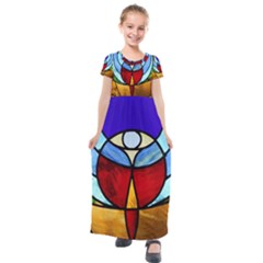 Church Window Glass Tiffany Kids  Short Sleeve Maxi Dress by Pakrebo