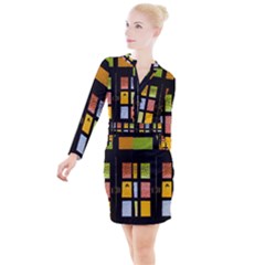 Window Stained Glass Glass Colors Button Long Sleeve Dress by Pakrebo