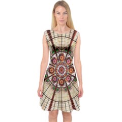 Pattern Round Abstract Geometric Capsleeve Midi Dress by Pakrebo