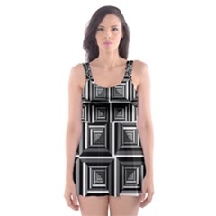 Pattern Op Art Black White Grey Skater Dress Swimsuit by Pakrebo