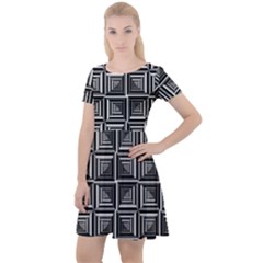 Pattern Op Art Black White Grey Cap Sleeve Velour Dress  by Pakrebo