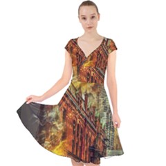 Flat Iron Building Architecture Cap Sleeve Front Wrap Midi Dress by Pakrebo