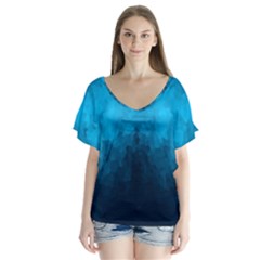 Deep Ocean V-neck Flutter Sleeve Top by LoolyElzayat