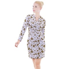 Coffee Beans Vector Button Long Sleeve Dress by Mariart
