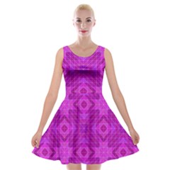 Magenta Mosaic Pattern Triangle Velvet Skater Dress by Pakrebo