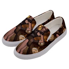 Wonderful Steampunk Lady Men s Canvas Slip Ons by FantasyWorld7