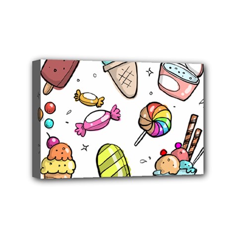 Doodle Cartoon Drawn Cone Food Mini Canvas 6  X 4  (stretched) by Pakrebo
