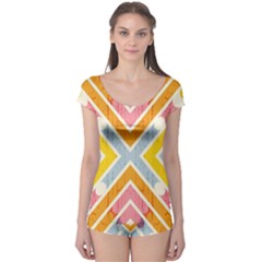 Line Pattern Cross Print Repeat Boyleg Leotard  by Pakrebo