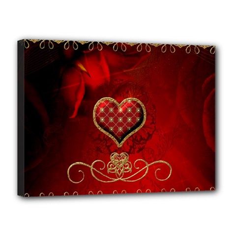 Wonderful Heart With Roses Canvas 16  X 12  (stretched) by FantasyWorld7
