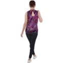 Red Peacock Feathers Color Plumage Mock Neck Chiffon Sleeveless Top View2