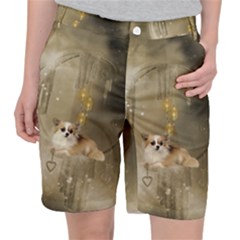 Cute Little Chihuahua With Hearts On The Moon Pocket Shorts by FantasyWorld7