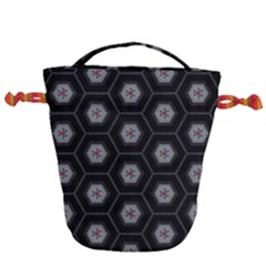Geometric Pattern - Black Drawstring Bucket Bag by WensdaiAmbrose