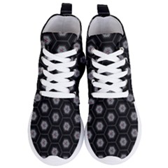 Geometric Pattern - Black Women s Lightweight High Top Sneakers by WensdaiAmbrose