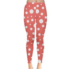 Polka Dot On Living Coral Leggings  by LoolyElzayat