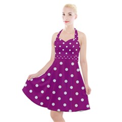Polka Dots In Purple Halter Party Swing Dress  by WensdaiAmbrose