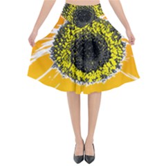 Sunflower Flower Yellow Orange Flared Midi Skirt by Mariart