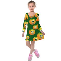Seamless Orange Pattern Kids  Long Sleeve Velvet Dress by Mariart