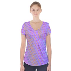 Diagonal Line Design Art Short Sleeve Front Detail Top by LoolyElzayat