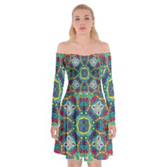 Farbenpracht Kaleidoscope Art Off Shoulder Skater Dress by Pakrebo